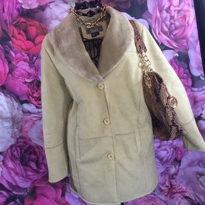 🎑🛳Unique suede & Faux Fur Coat sz L